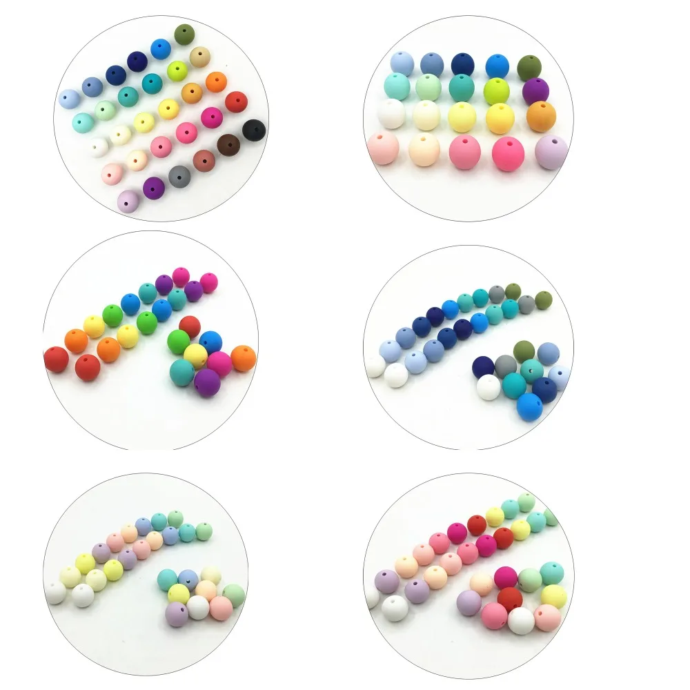 50 шт./лот силиконовый свободный бисер ребенок прорезывание зубов Beads-40colors-безопасный пищевой класс прорезывания зубов жеванные круглые силиконовые бусы