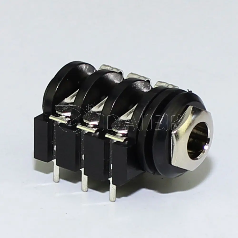 PJ-644C Plastic Audio Stereo 1/4'' Jack Metal Ring PCB Terminals 100PCS