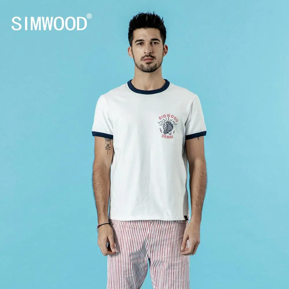 Футболка SIMWOOD Мужская летняя с принтом 100% хлопок высокое качество 190315|Футболки| |