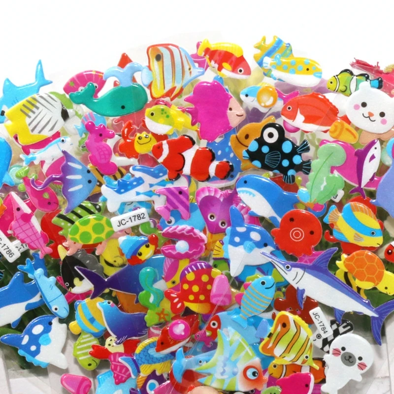 10 листов/набор мультяшная морская Океаническая рыба 3D пузырчатая наклейка скрапбукинга ПВХ DIY для детей детские развивающие Подарочные