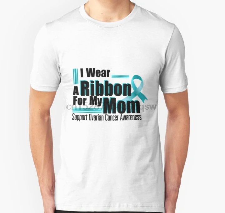 Мужская футболка с коротким рукавом надписью I Wear Teal For My Mom Ovarian Association Slim Fit Топы