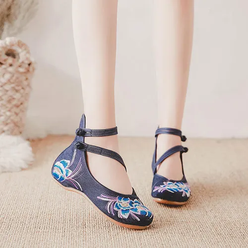 Veowalk/удобные женские парусиновые балетки в китайском стиле с цветочной вышивкой; Винтажная обувь в стиле «Старый Пекин»; женские балетки - Цвет: Model 10 Blue