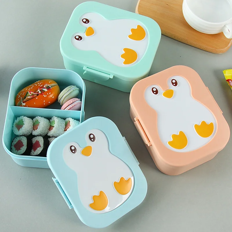

Hot Sale Portable Plastic Cute Penguin LunchBox Kids Lunch Bento Box Student Microwavable Bento Box Food Container Box