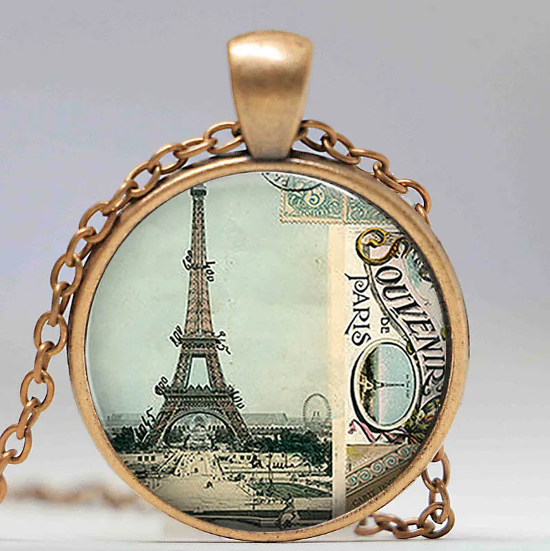 Eiffelturm Halskette Glas Medaillon chmuck Collier 