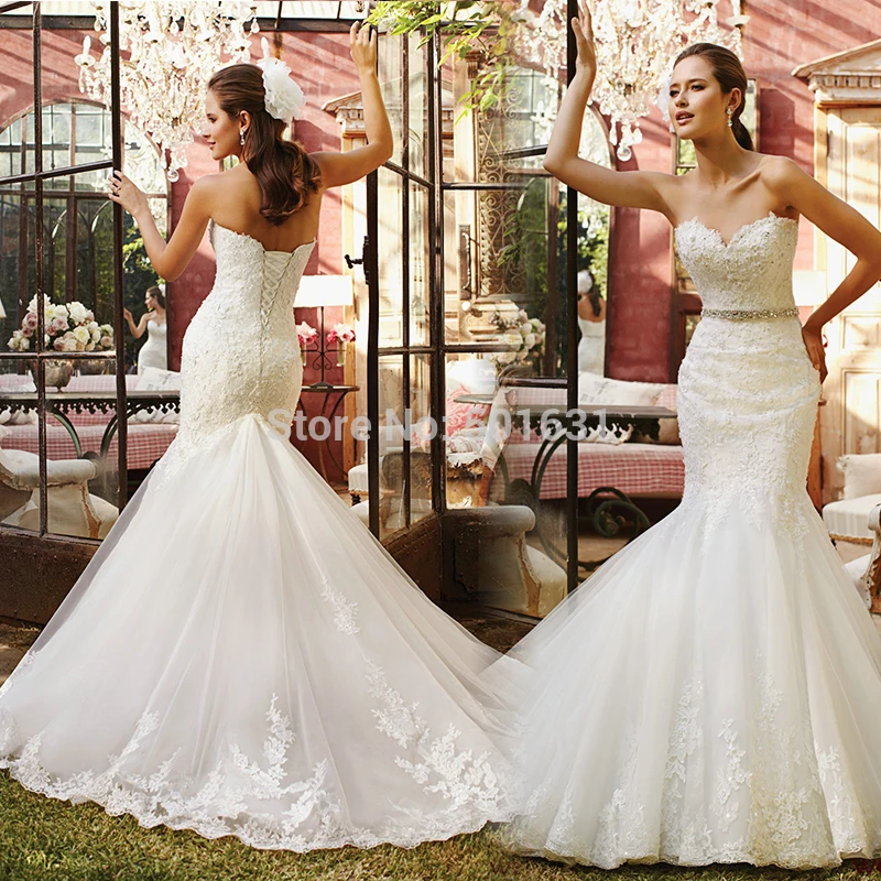 Actual Image Vestido de Novia New Sexy Lace Sweetheart Strapless Mermaid Wedding Dress 2015 Custom Size Any Color | Свадьбы и