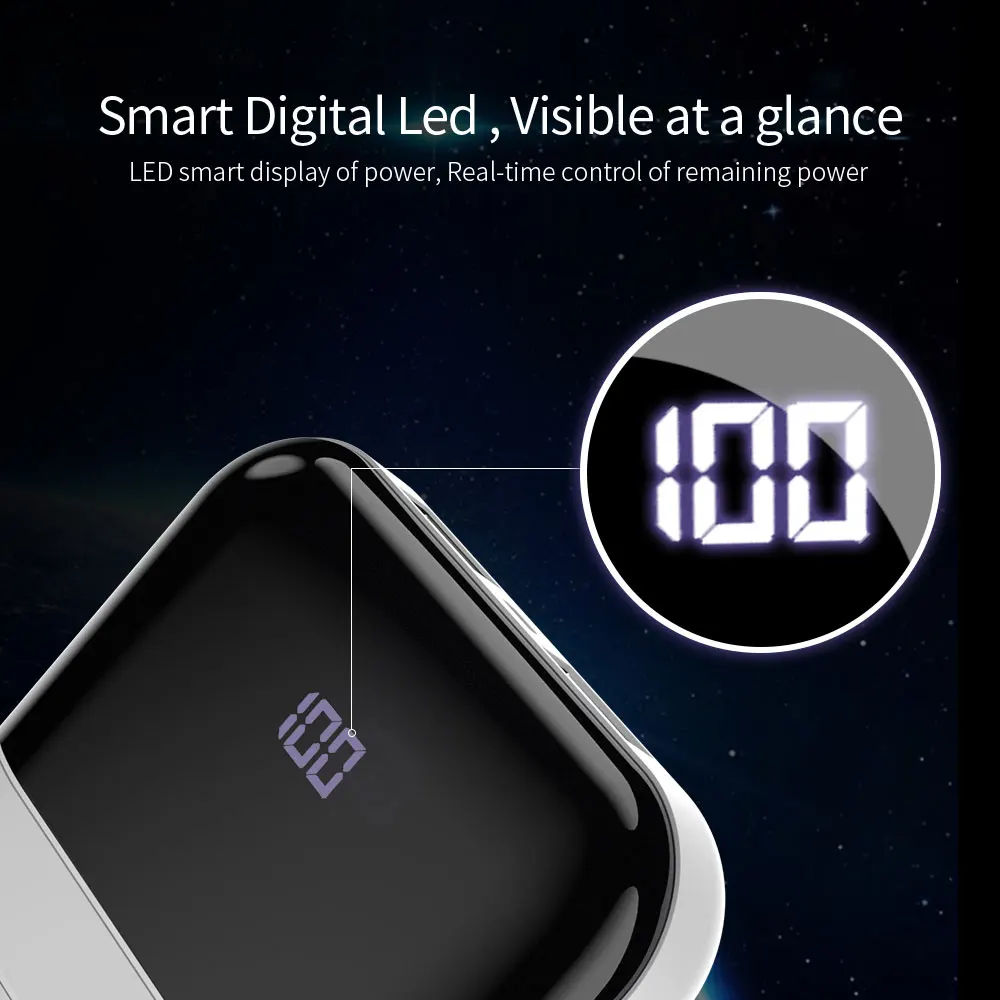 Essager Mini power Bank 10000 мАч Внешний аккумулятор Портативное зарядное светодиодный bank