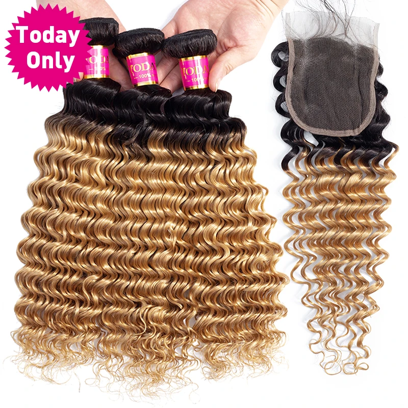 TODAY ONLY Brazilian Deep Wave Bundles With Closure Blonde Bundles With