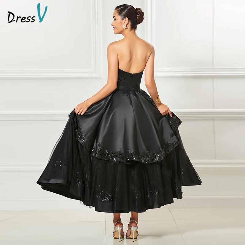 Dressv черное коктейльное платье без бретелек элегантное с аппликацией рукавов
