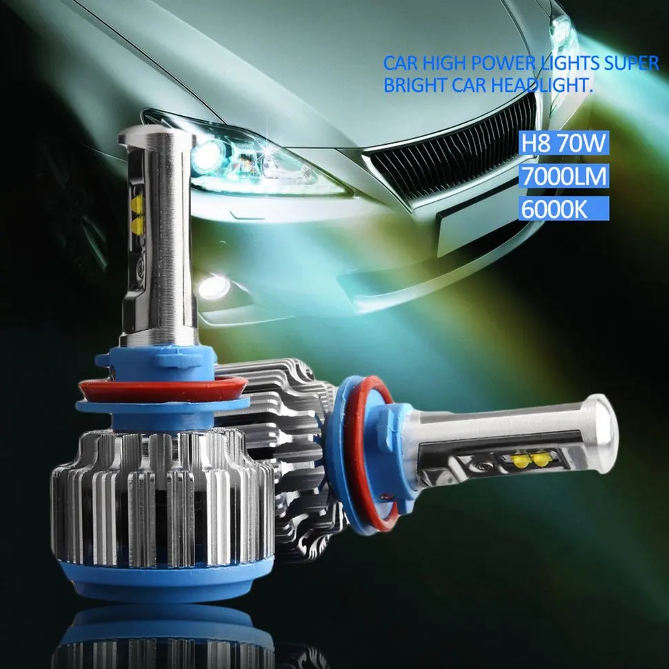 

2pcs Car High Power Lights Super Bright Car Headlight Auto Front Lamp 7000lm 6000K