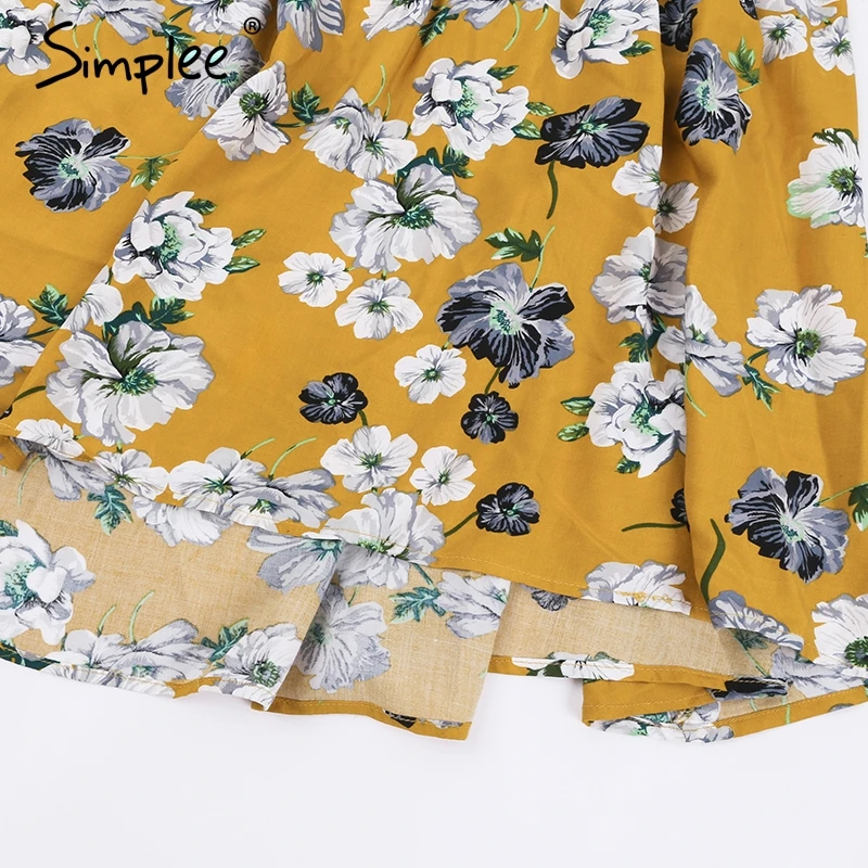 Женское весенне-летнее короткое платье Simplee, повседневное мини-платье в стиле бохо, с цветочным принтом и лямкой через шею, весенняя одежда, пляжное платье