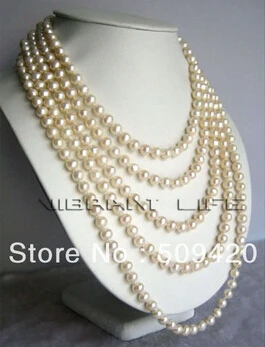 

Free shipping >>@ +Long 100" 7-8mm White Freshwater Pearl Necklace Natural Color