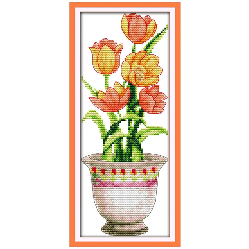 

Small Size Red Flower Counted Pattern Cross Stitch 11CT printed 14CT Painting Cross-Stitch Kits Home Decor Embroidery Needlework
