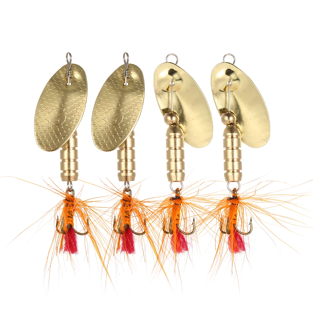 4PCS Metal Sequins Fishing Hard Spinner Lure Spinnerbait Metal Fishing Lure Bass Fly Fishing With Feather Treble Hook