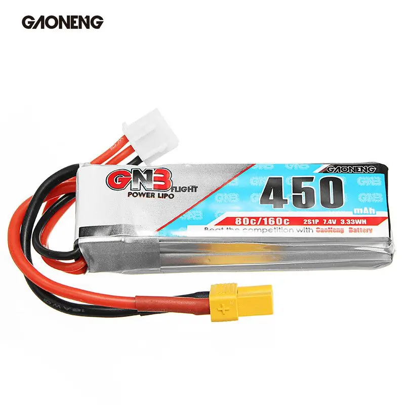 

New Arrival Rechargeable Lipo Battery Gaoneng GNB 7.4V 2S 450MAH 80C Lipo Battery XT30 Plug