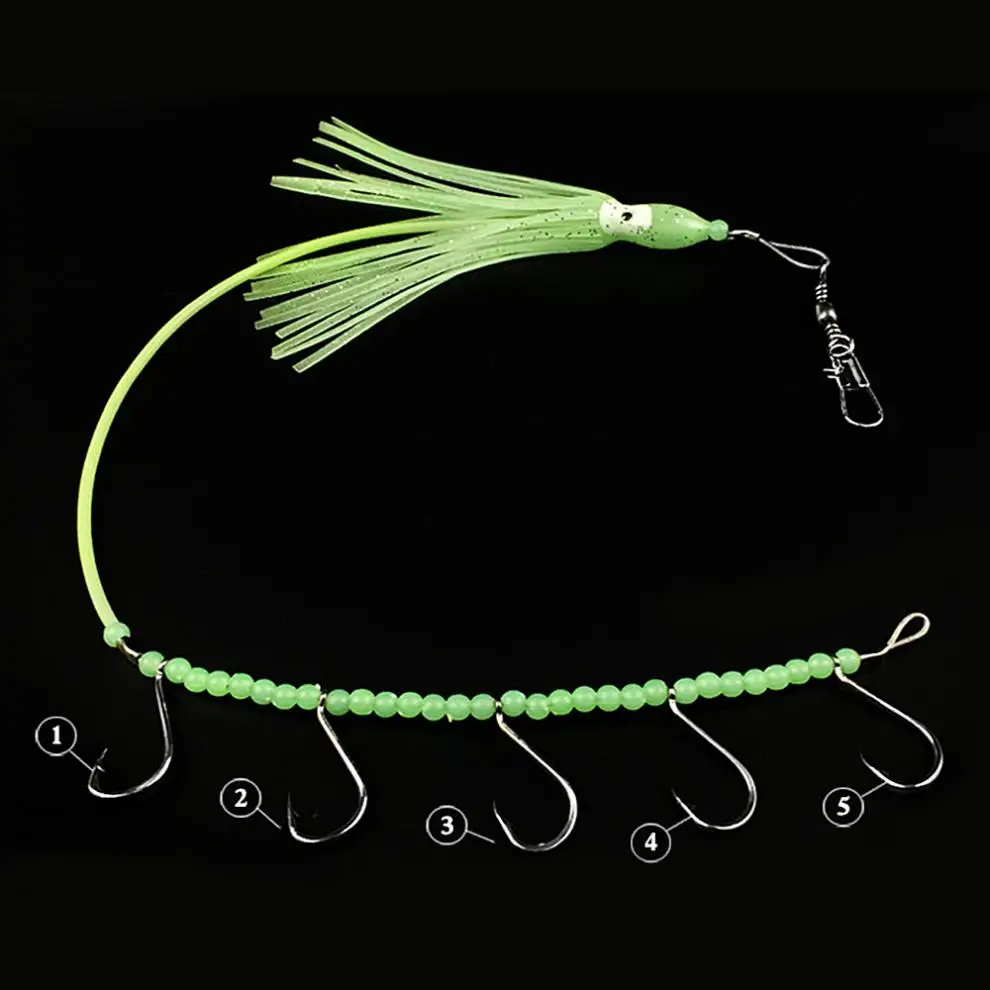 

Tropical Nocturnal Octopus Squid Fishing Rod Guides Hook Luminous Gear Bead Fishhooks with 5 Wire Hooks