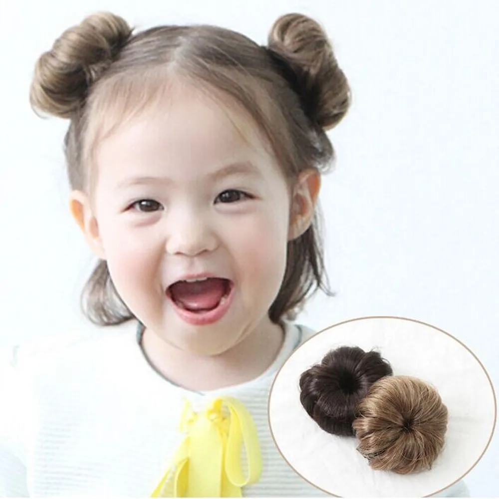 

2 Pcs Sweet Baby Girl Curl Natural Hairpiece Clip Wig Hair Ring Bun F1102