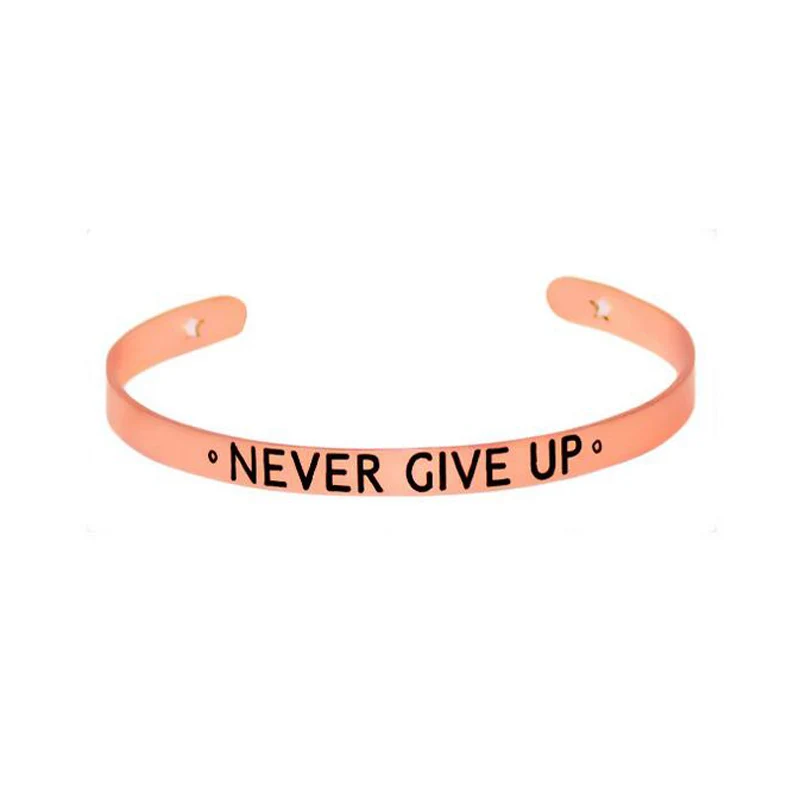 Персонализированные вдохновляющие цитаты браслет Never Give Up гравировкой мантра браслет Выпускной ювелирные изделия подарок для Для женщин Для мужчин - Окраска металла: rose gold