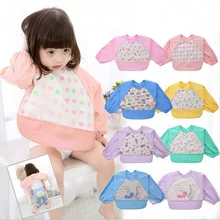 Модные хлопковые нагрудником с длинным рукавом Водонепроницаемый Для детей нагрудники Отрыжка Одежда мягкая Кормление съесть фартук халат нагрудник карман одежда