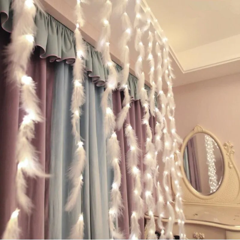 Remote Control DIY Copper Wire Feather String Lights Bedroom Home Decor Curtain Novelty LED Lights