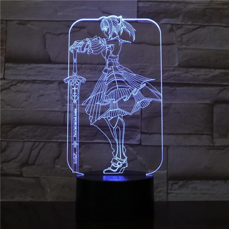 Fate Grand Order Saber Fate Stay Night Lampara 3D светодиодный Ночной светильник DIY аниме игрушка настольная лампа детский подарок меняющий цвет светильник ing