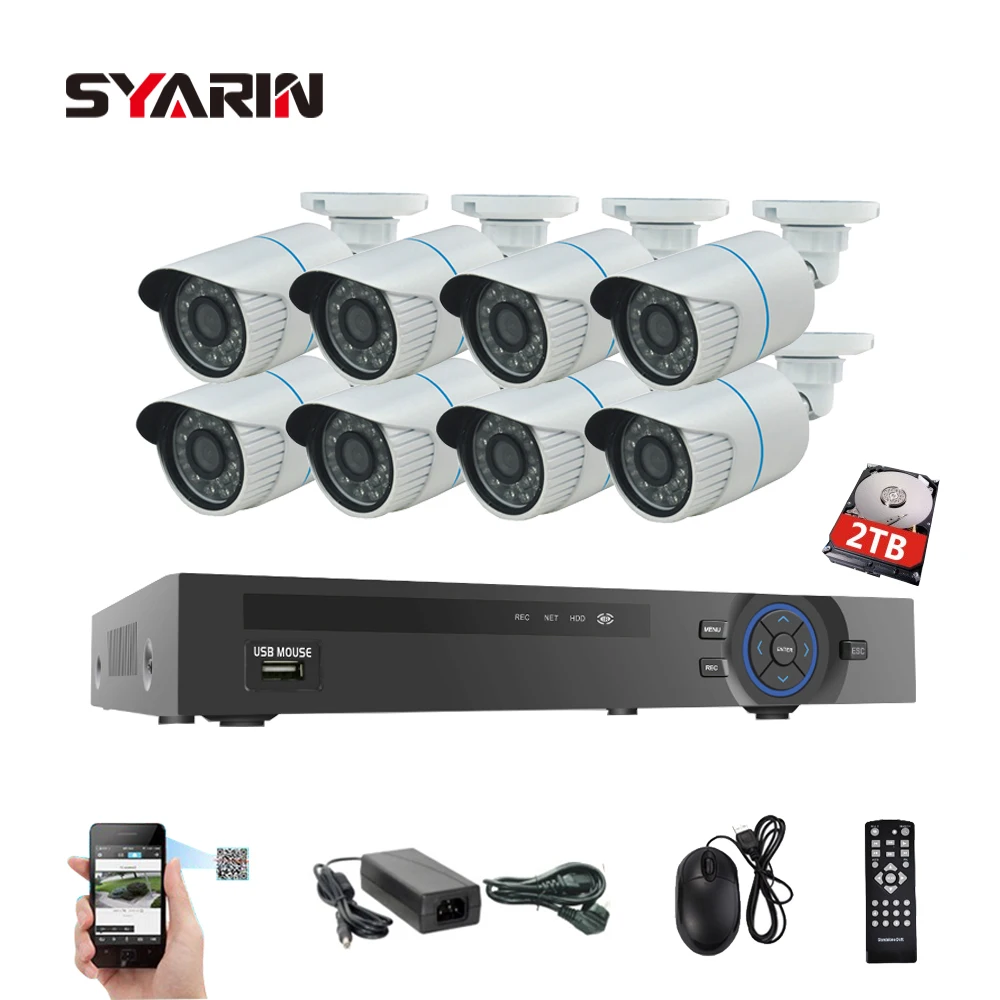 

SYARIN Surveillance 8CH 1080P PoE NVR Recorder System Kit 8pc IP Camera 1.3mp 960P Onvif p2p CCTV 8 Channel real POE NVR 2TB HDD