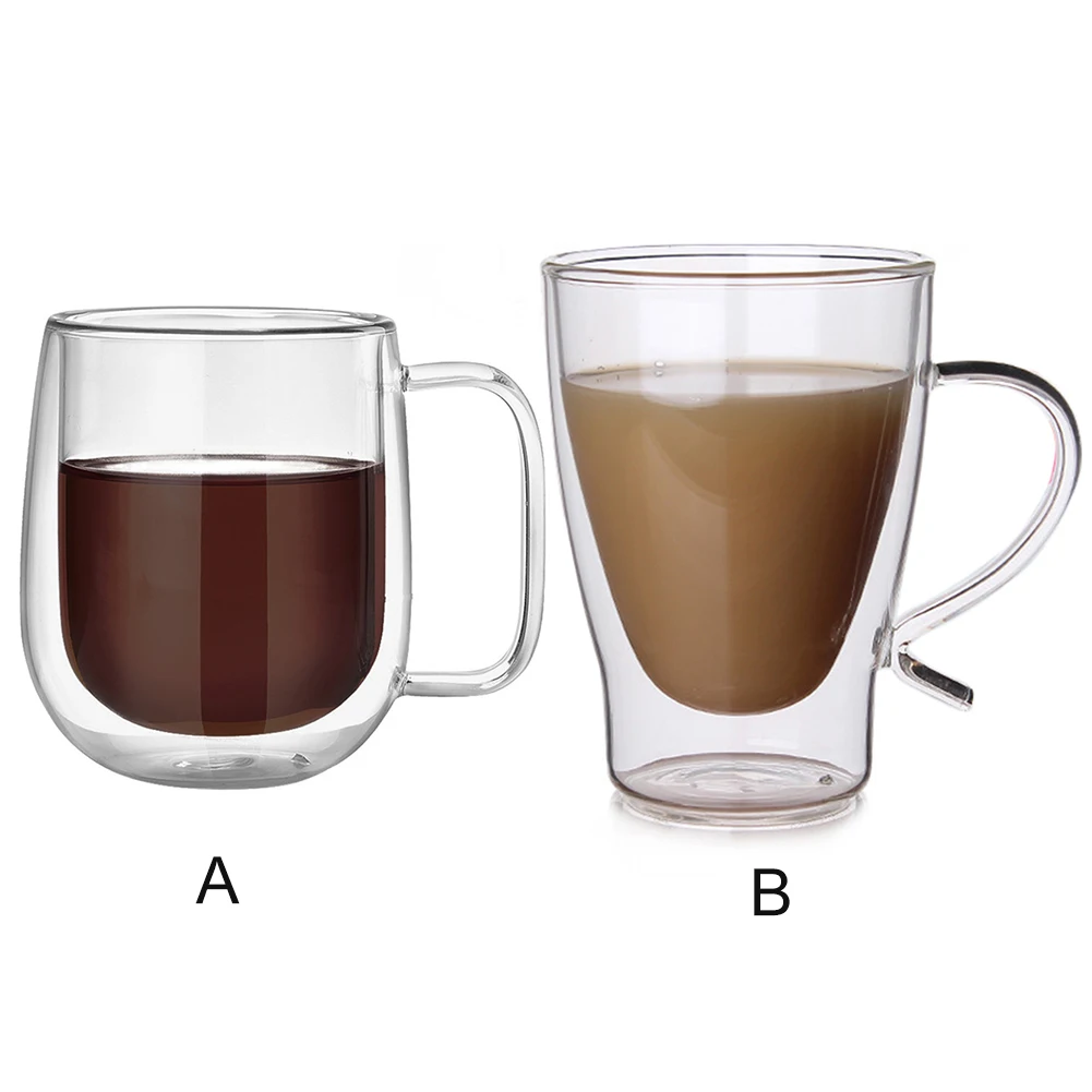 Us 8 88 25 Off 300ml Double Wall Coffee Gl Mugs With Handle Wine Beer Cup Heat Resistant Transpa Drinkwares In From Home
