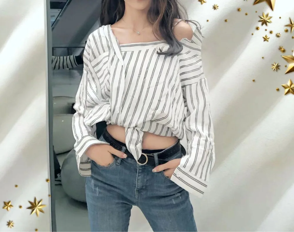 black and white striped one shoulder top