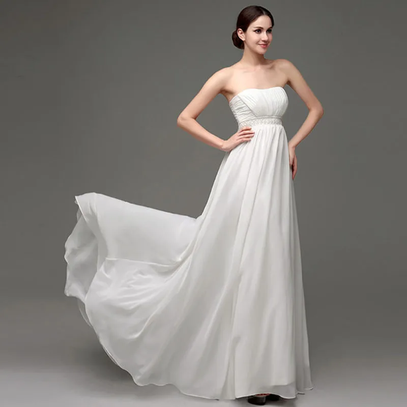 

iLoveWedding Fashionable Wedding Dresses Formal Strapless White/Ivory A-Line Chiffon Pearls Button Romantic Bridal Dress 24249