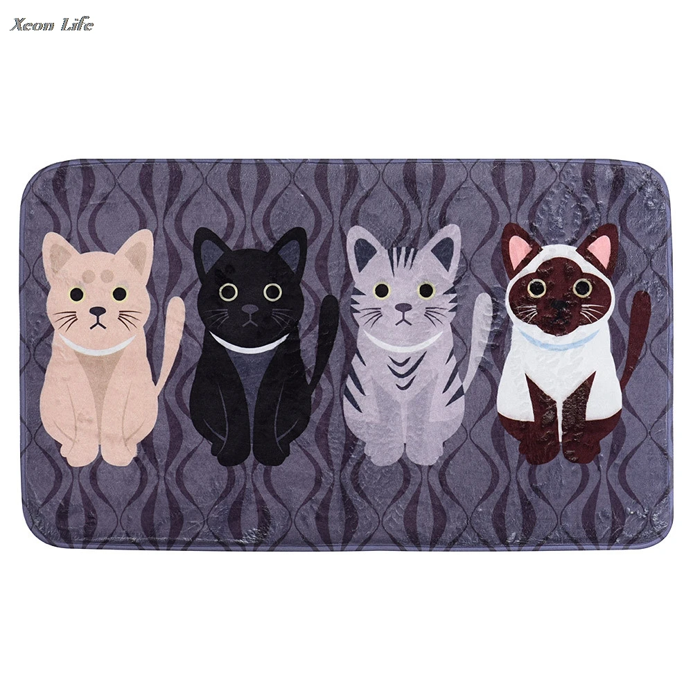 Pet Cat Printed Bathroom Kitchen Rugs Doormats Cat Carpet For Living