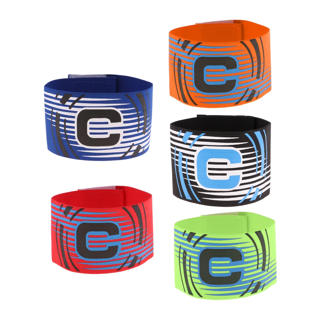 5 Pieces Football Soccer Captain Armband, Elastic Captains Armband for Adult Youth One Size, Stripe Design