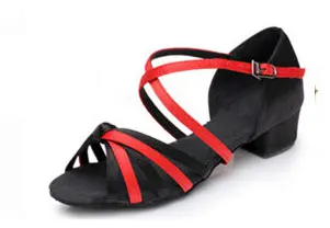 Хорошая обувь для детей, латинские/Современные/танцевальные туфли, обувь для девочек, бальные туфли для сальсы, Каблук 3,5 см - Цвет: 3red2black