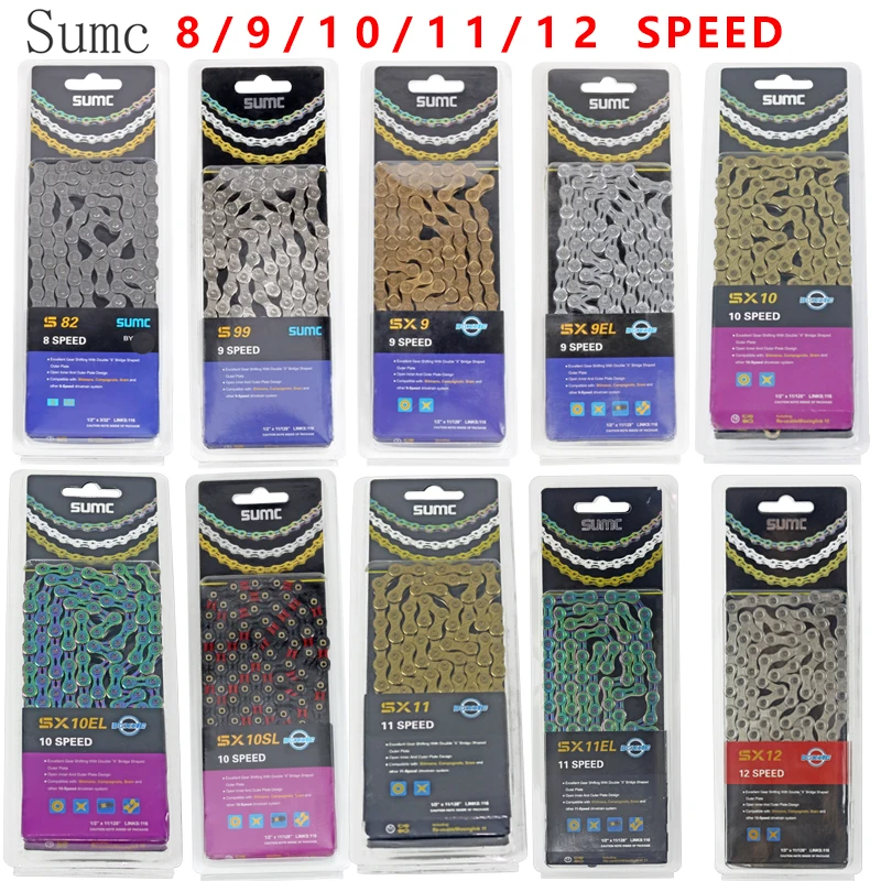 

Sumc 116L Gold Bike Chain X8 X9 X10 X10sl X11SL Super Light For 8 9 10 11 12 Speed MTB/Road Bicycle Compatible SRAM