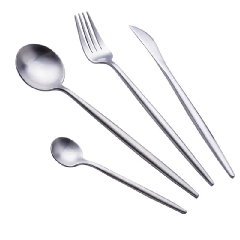 

4Pcs/set Forks And Knives Pure Solid Color Silver Dinnerware Stainless Steel Western Cutlery Kitchen Food Tableware Dinner Set