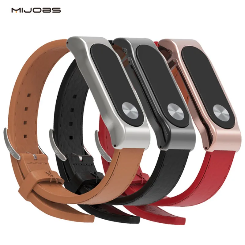 

Mijobs Leather Strap for Mi Band 2 Strap Comfortable miband2 Genuine leather wrist strap Metal Frame Bracelet Replacement strap