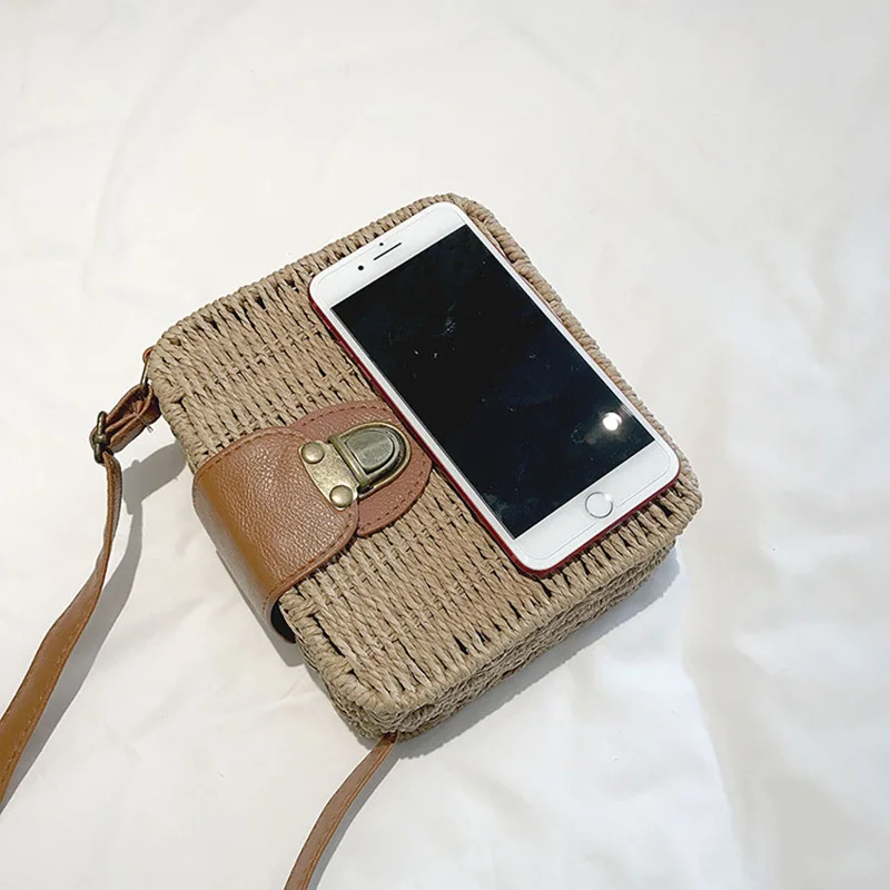 Women Shoulder Bags Casual Straw Candy Color Square Beach Bag Small Single-Shoulder Bags Fashion Designer Handbag Bolsasd SS0289 (6)