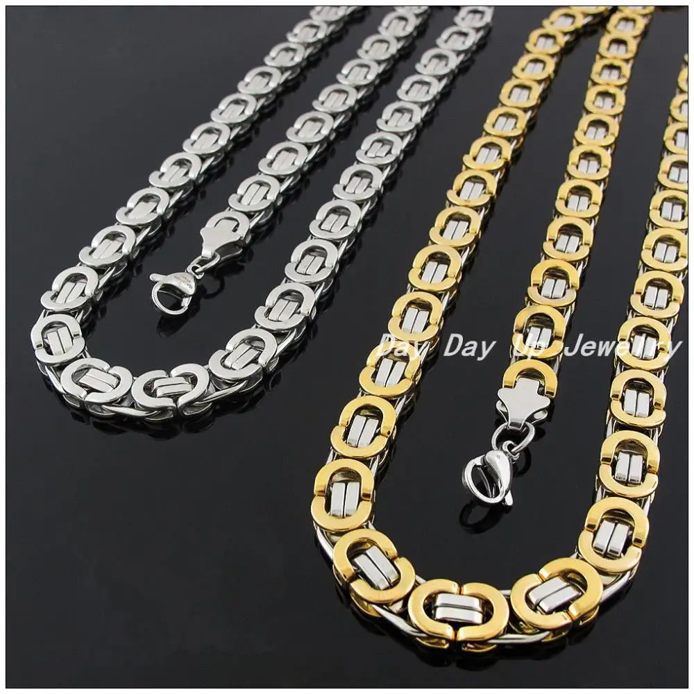 

6/8/10mm Fashion Jewelry Set Stainless Steel Silver/Gold Tone Handmade Byzantine Chain Necklace 24"&Bracelet 8.66" For Men Boy