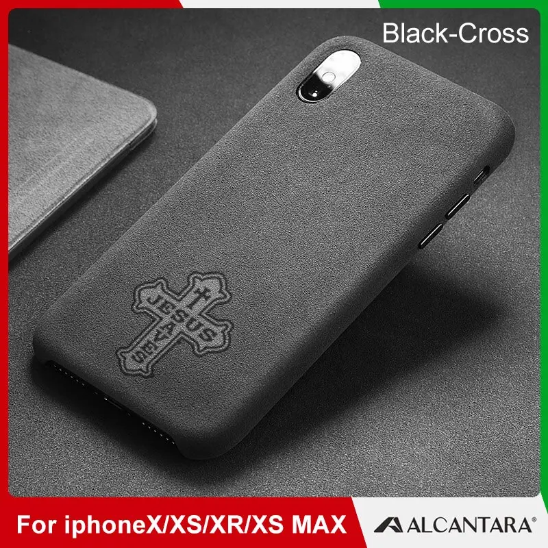 SanCore для iPhone X Xr XS Max чехол для телефона кожаный Алькантара модный бизнес анти-падение кожа роскошный Премиум сотовый телефон анти-износ - Цвет: Black-Cross