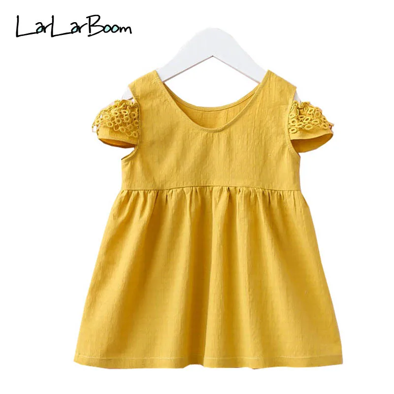 

LarLarBoom Girls Dress 2019 New Summer Casual Style Kids Ruffle OffShoulder Lace Sleeve Baby Girls Dress for 3-10 Y