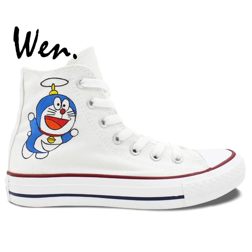 Wen Anime White Unisex Hand Painted Shoes Custom Design Doraemon