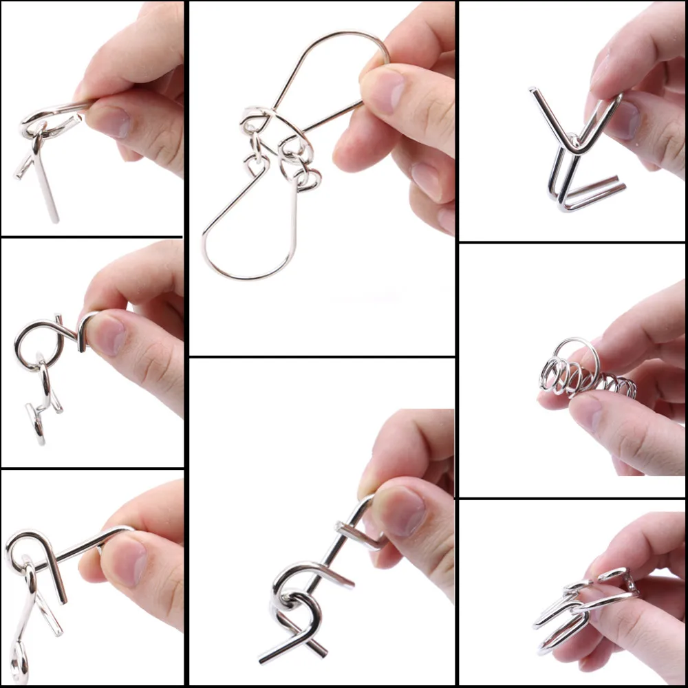 Hot Selling 8pcs/set Metal Wire Puzzle IQ Mind Brain Teaser Puzzles Game For Adults And Kids Eeducational Toy