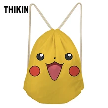 THIKIN Покемон Печать Дети Drawstring Bagpack Пикачу шаблон Drawstring сумки оптом женские мультфильм пляжные Наплечные сумки