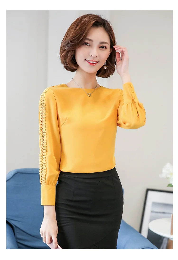 TOTNWANG casual women's blouse solid with lace sleeves chiffon plus size o neck lace blouses 2017 long sleeve CSB8216 (10)