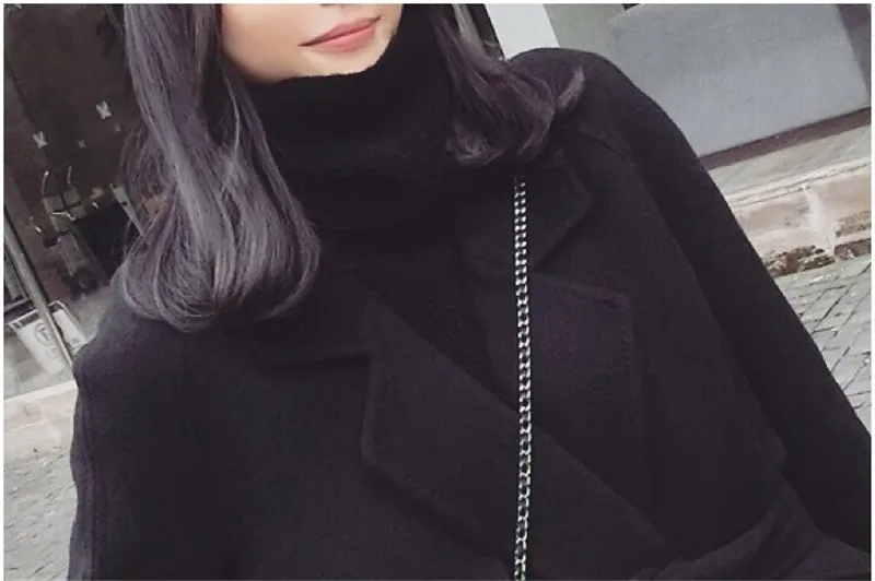 Осень-зима, женское черное шерстяное пальто, Толстая теплая Длинная ветровка, плюс размер, пояс, тонкое женское базовое пальто, повседневные топы N331