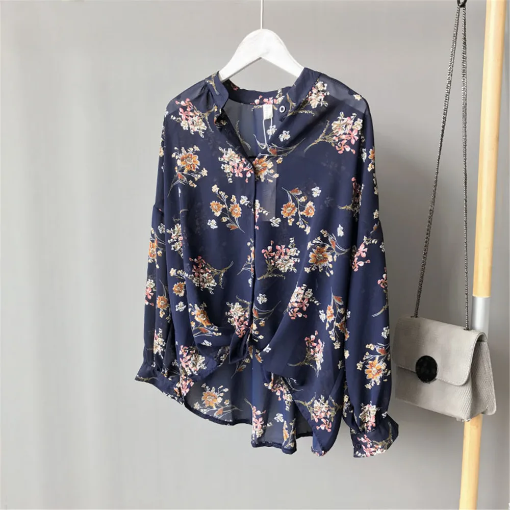 High quality Casual Chiffon Floral Women blouse shirt oversize Long sleeve Loose shirt office wear Flower tops Blusas Camisas (6)