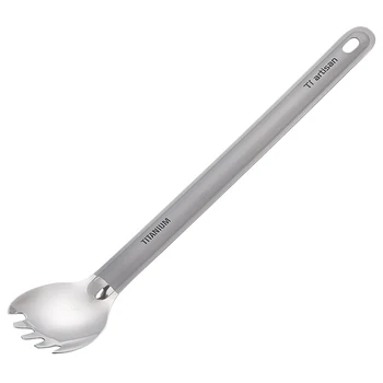 

Titanium Long Handle Spork With Polished Bowl Outdoor Camping Cooking Utensils