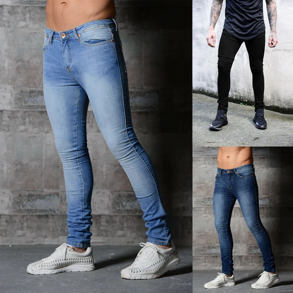 

2019 Men's stretch solid color tight-fitting slim jeans casual long straight jeans 6.6