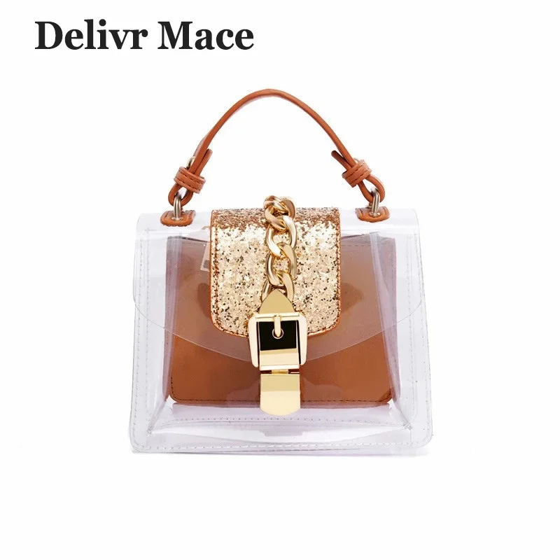 Модные прозрачные замок Для женщин сумки Мода Золотая цепь Для женщин сумка Высокое качество Женская сумка сумки на ремне 2018