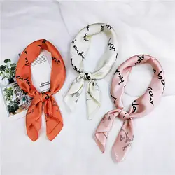 70*70 см Высококачественный Шелковый сатиновый шарф женские квадратные шарфы шейный платок лента для волос буквы дизайн Бандана Маленький