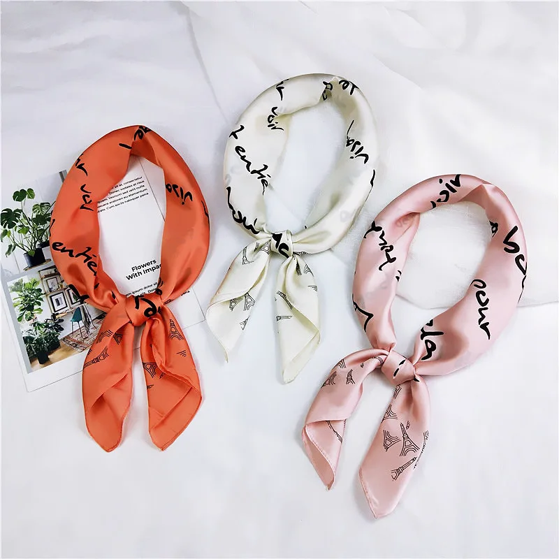 

70*70cm High Quality Silk Satin Scarf Women Square Scarves Neckerchief Hair Band Letters Design Bandana Small Neck Wraps Scarf