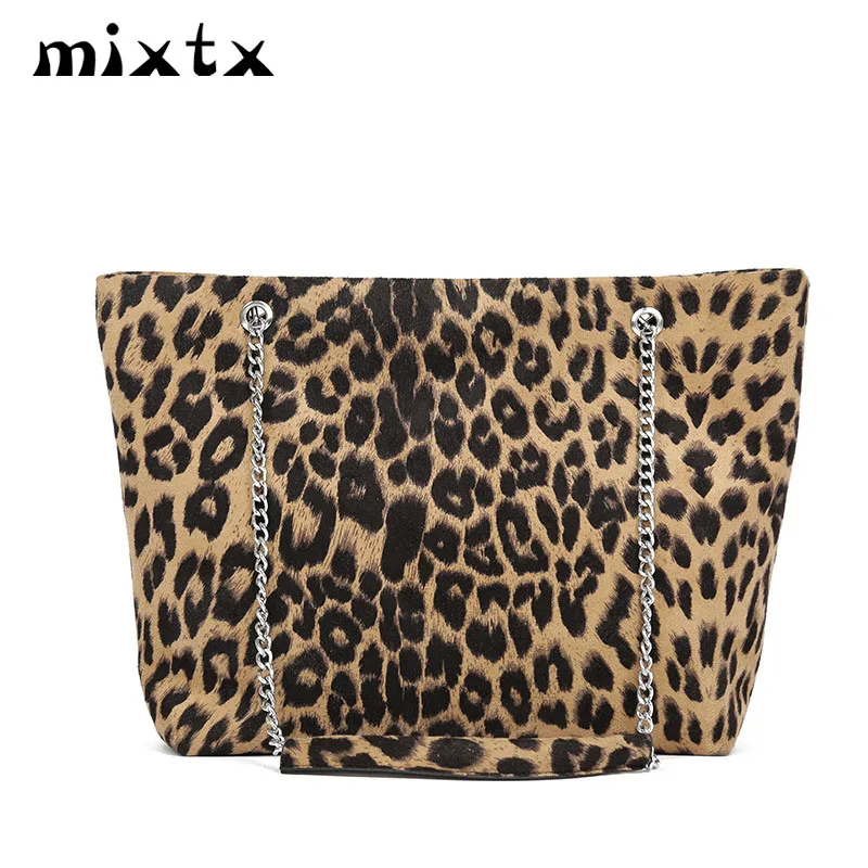 

mixtx 2018 Autumn Winter New Leopard print Women Shopping Handbag Vintage Velour Shoulder bag Female Chain Tote Large Capacity